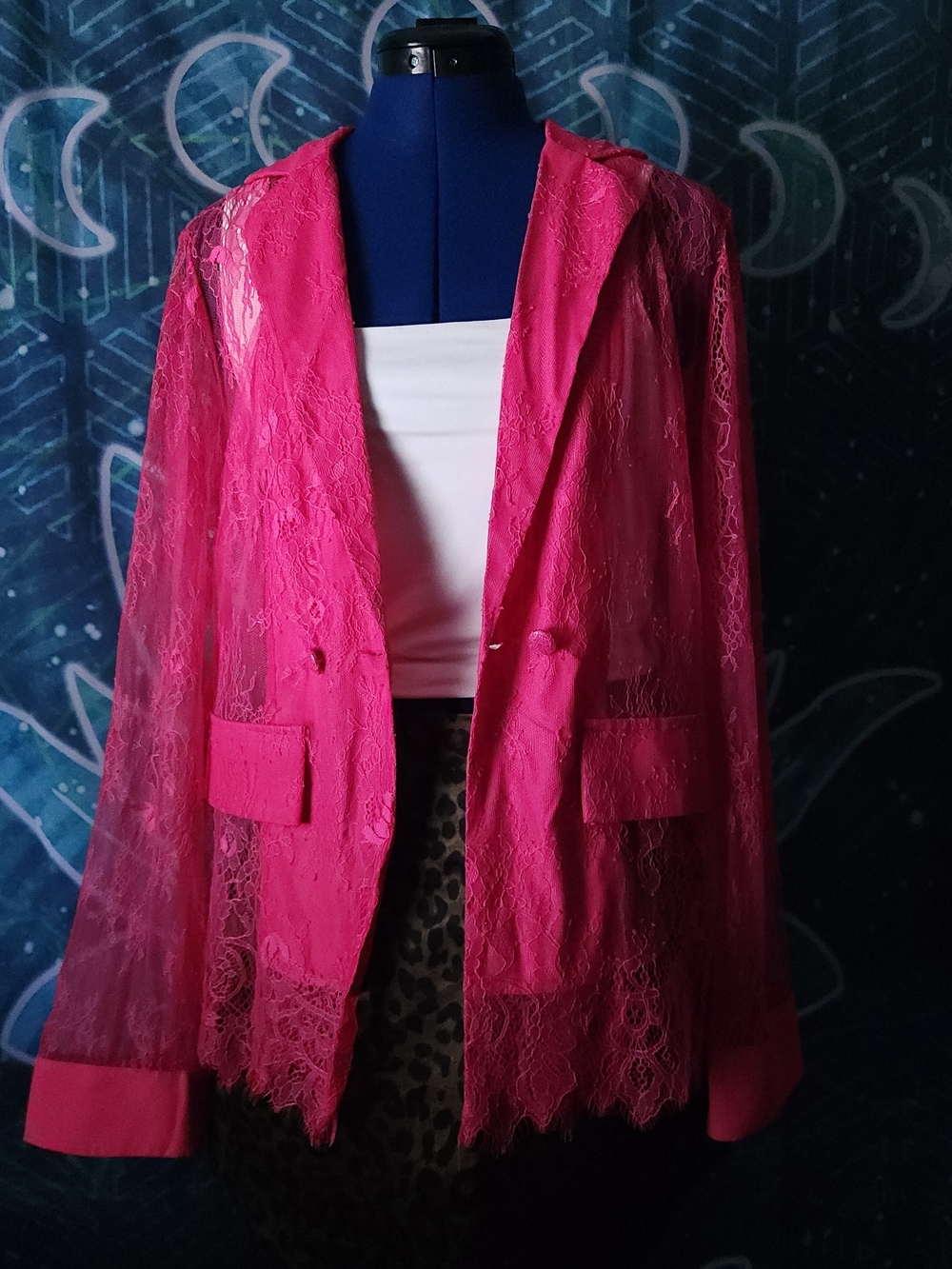 AKIRA Sheer Lace Pink Blazer — Size M
